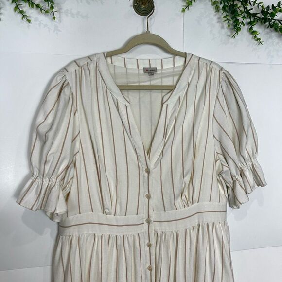 Cremieux Midi dress Button Up Ivory Stripe Puff Sleeve s z 14 Large - Picture 12 of 15